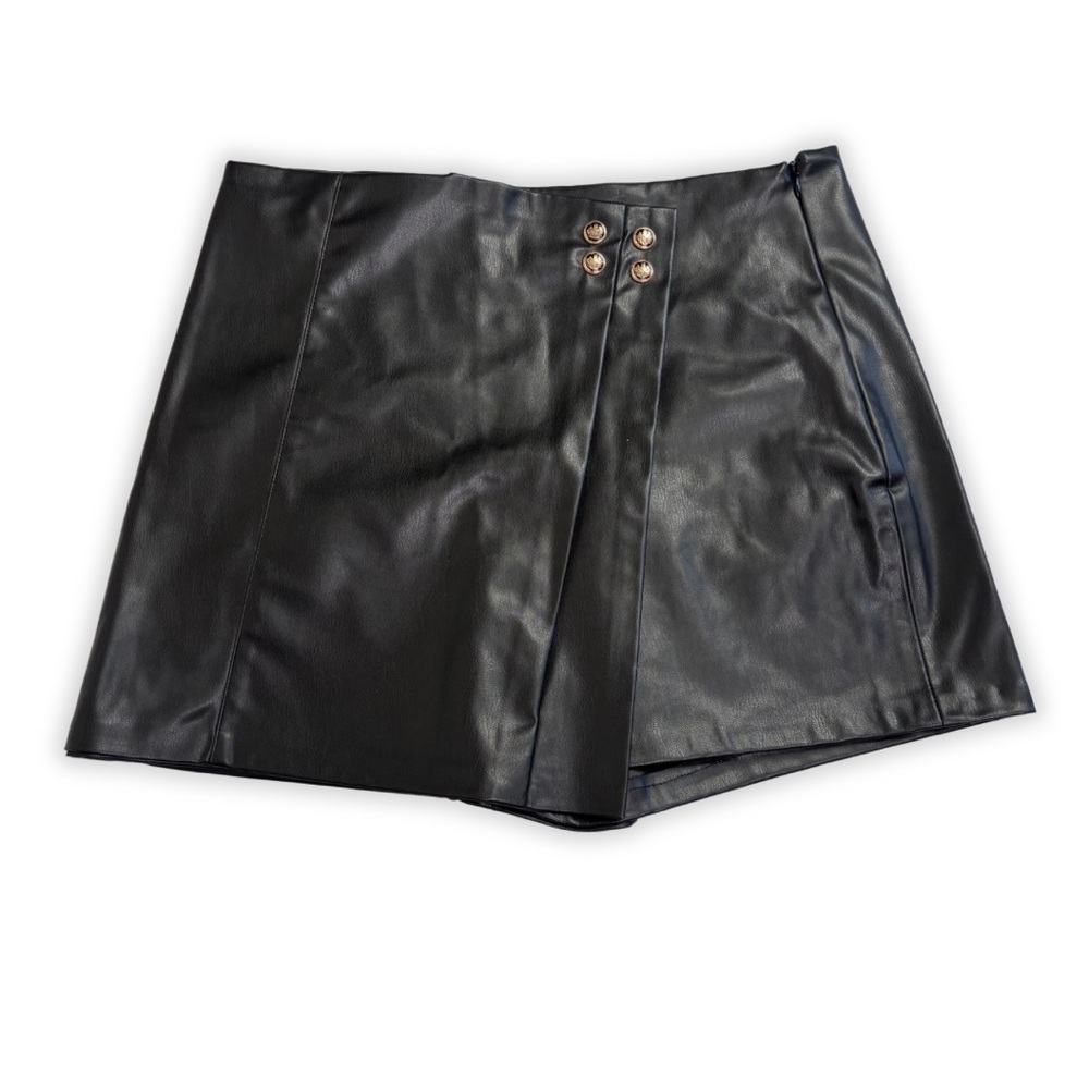 Zara Makes No Skirt Asymmetrical Wrap Skort Black Faux Leather Size  L